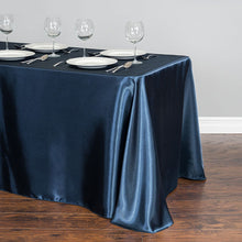 Load image into Gallery viewer, 90 x 132 in. Rectangular Satin Tablecloth Navy Blue