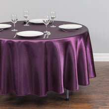 Load image into Gallery viewer, 90 in. Round Satin Tablecloth Eggplant