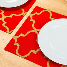 Load image into Gallery viewer, 13 X 19 in. Moroccan Print Cotton Placemats 4/pack Red & Gold