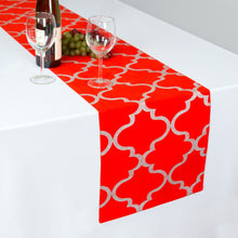 Load image into Gallery viewer, 13 x 90 in. Moroccan Print Cotton Table Runner Red & Silver
