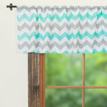 Load image into Gallery viewer, Turquoise/Tan Chevron Cotton Window Valance