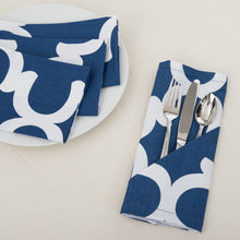Load image into Gallery viewer, 19 in. Navy Blue & White Trellis Cotton Napkins 4/Pack