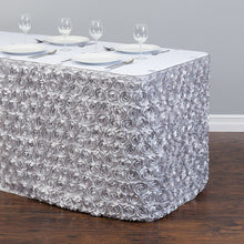 Load image into Gallery viewer, 17 ft. Rosette Satin Table Skirt Silver