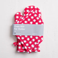 Load image into Gallery viewer, Checkered Cotton Oven Mitt/Pot Holder Set 4 pack (2 Colors)