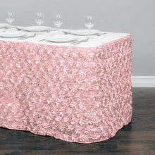Load image into Gallery viewer, 17 ft. Rosette Satin Table Skirt Blush Pink