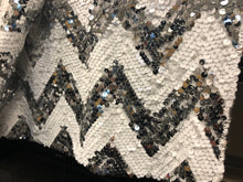 Load image into Gallery viewer, 72 in. Square Chevron Sequin Overlay (Table Ready) White & Gold