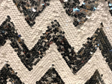 Load image into Gallery viewer, 72 in. Square Chevron Sequin Overlay (Table Ready) White & Gold