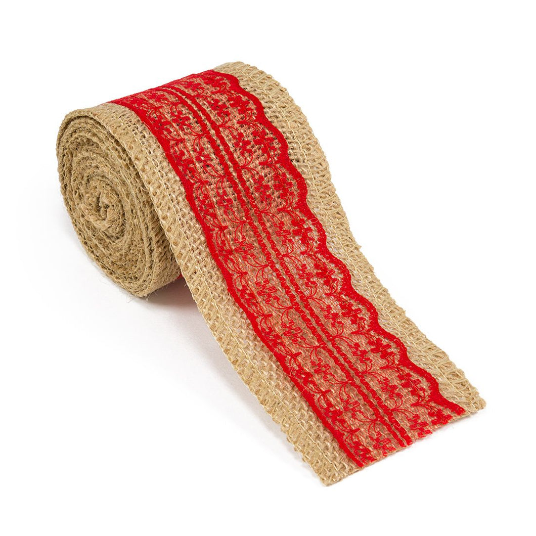 Burlap Ribbon Roll With Lace (12 Colors)