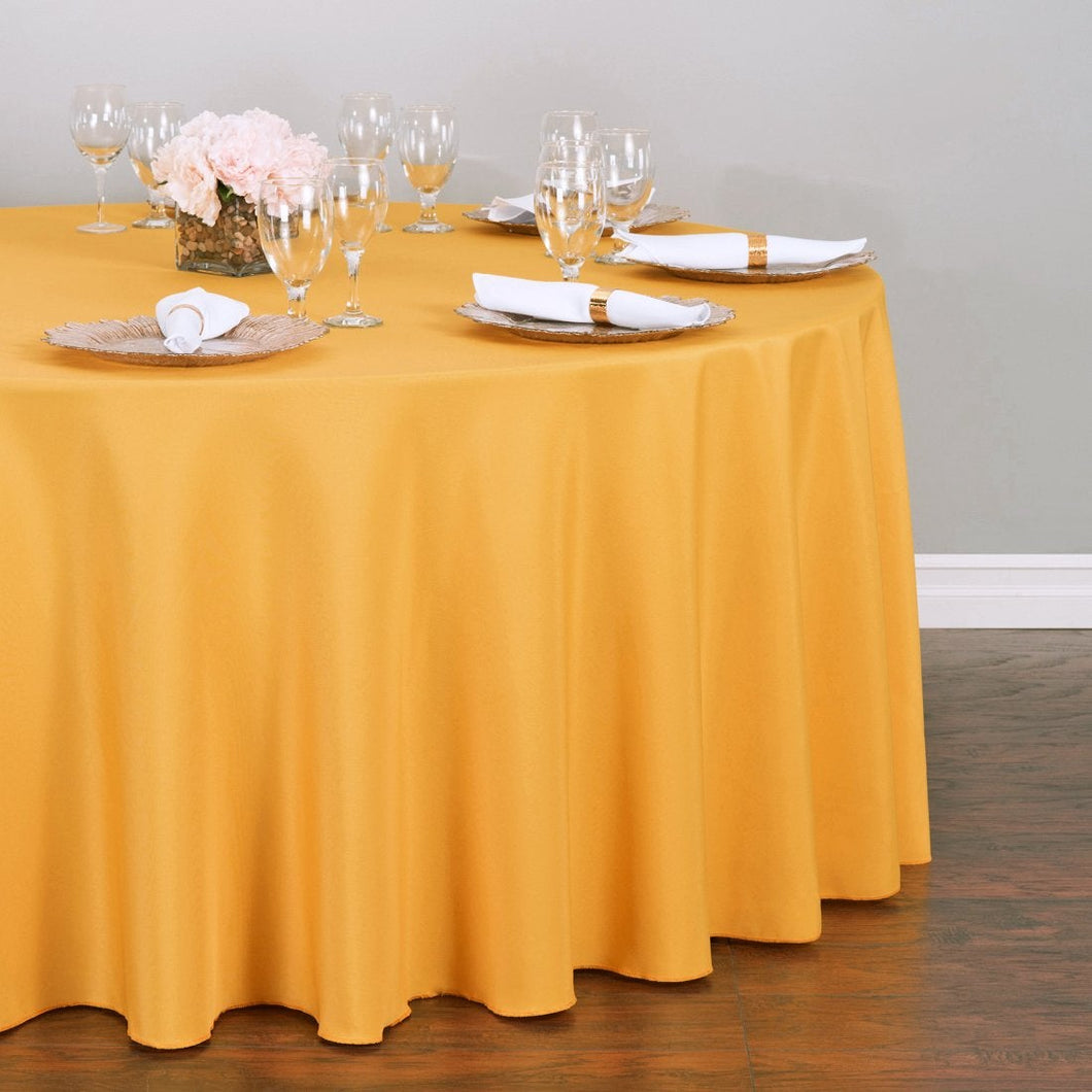 Bargain 108 In. Round Polyester Tablecloth Gold