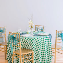 Load image into Gallery viewer, 120 in. Round Polyester Tablecloth Green &amp; White Checkered
