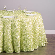 Load image into Gallery viewer, 118 in. Round Rosette Satin Tablecloth Tea Green
