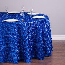 Load image into Gallery viewer, 118 in. Round Rosette Satin Tablecloth Royal Blue
