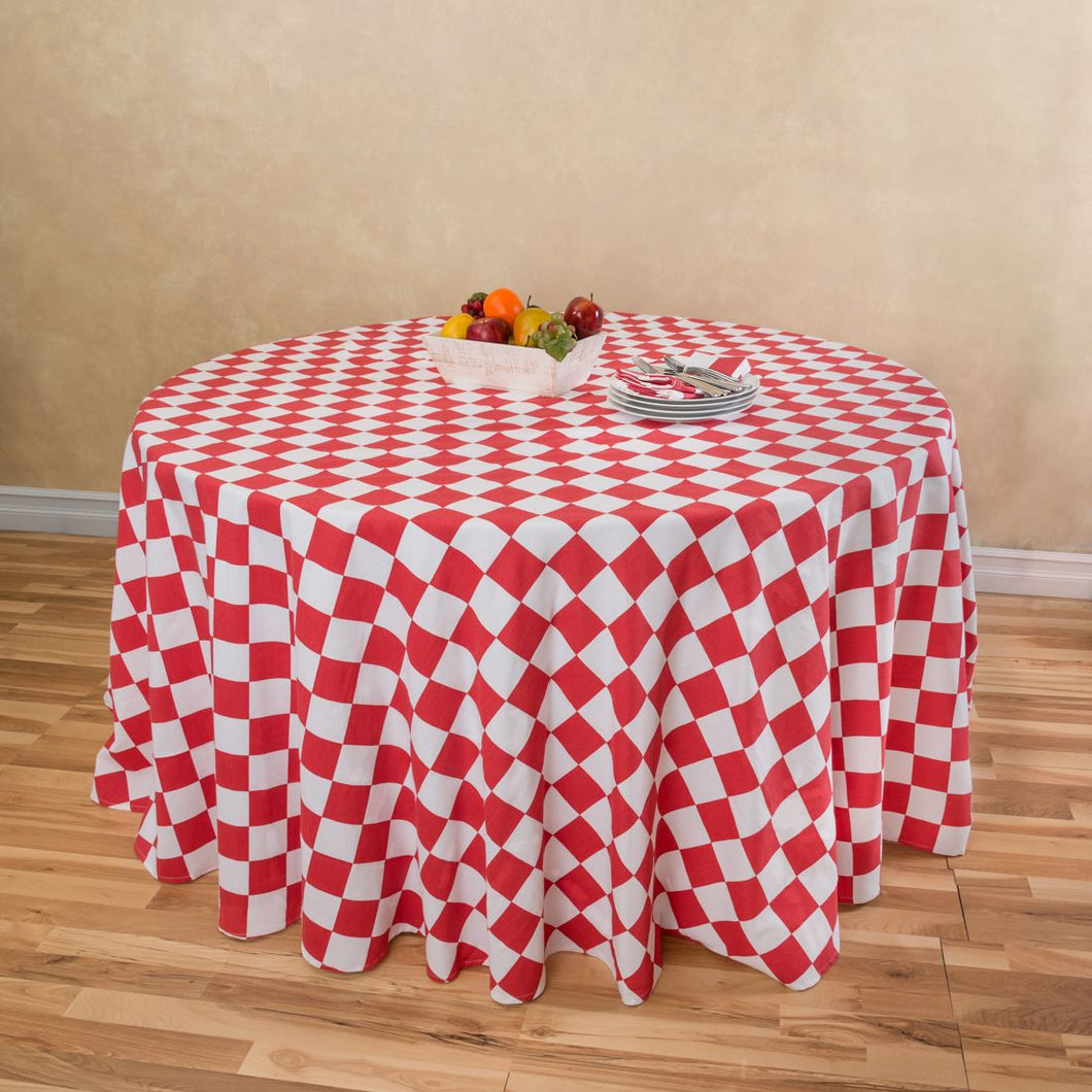 120 in. Checker Board Round Cotton Tablecloth (3 Colors)