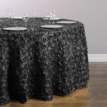 Load image into Gallery viewer, 130 in. Round Rosette Satin Tablecloth Black
