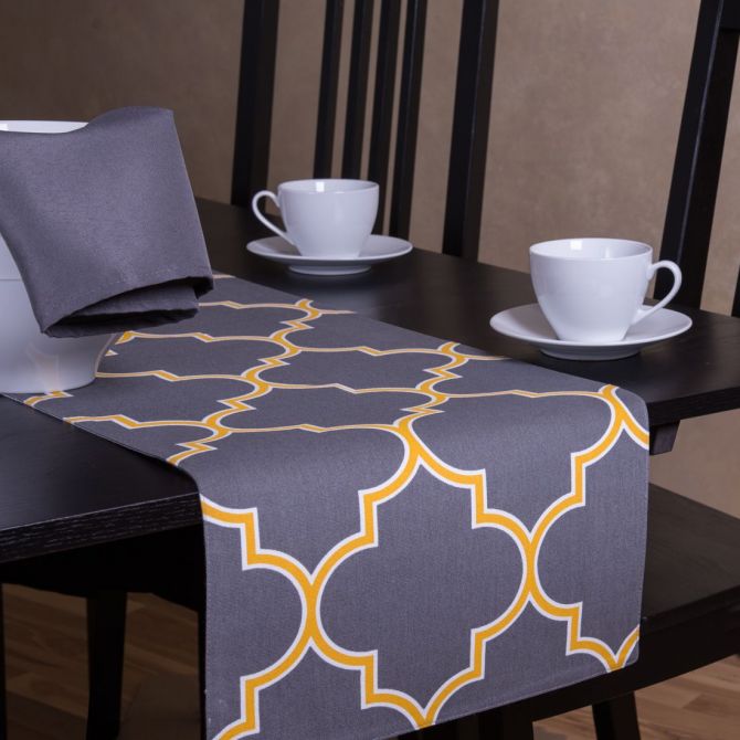 13 X 90 in. Charcoal & Mustard Yellow Trellis Table Runner