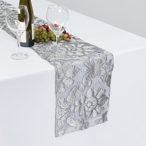 14 x 108 in. Baroque Sheer Table Runner Silver