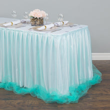 Load image into Gallery viewer, 14 ft. Two Tone Tulle Chiffon Table Skirt White/Tiffany Blue
