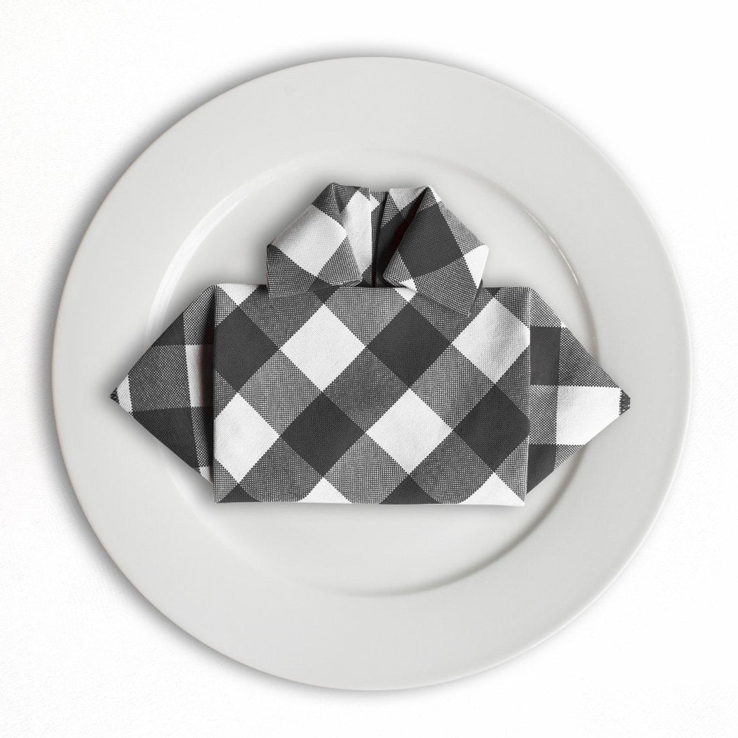 15 in. Polyester Napkins Black & White Checkered (1 Dozen)