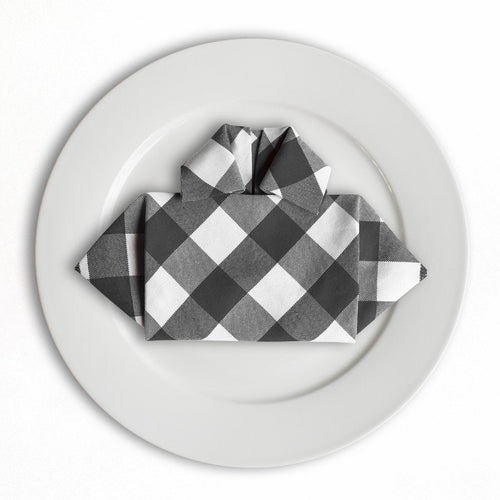 17 in. Polyester Napkins Black & White Checkered (1 Dozen)