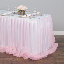 Load image into Gallery viewer, 17 ft. Two Tone Tulle Chiffon Table Skirt White/Light Pink
