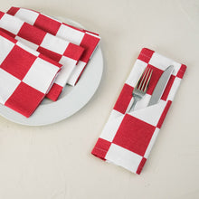 Load image into Gallery viewer, 20 in. Red &amp; White Checker Board Cotton Napkins 4/Pack
