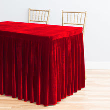 Load image into Gallery viewer, Bargain 6 ft. Fitted Velvet Table Skirt Burgundy

