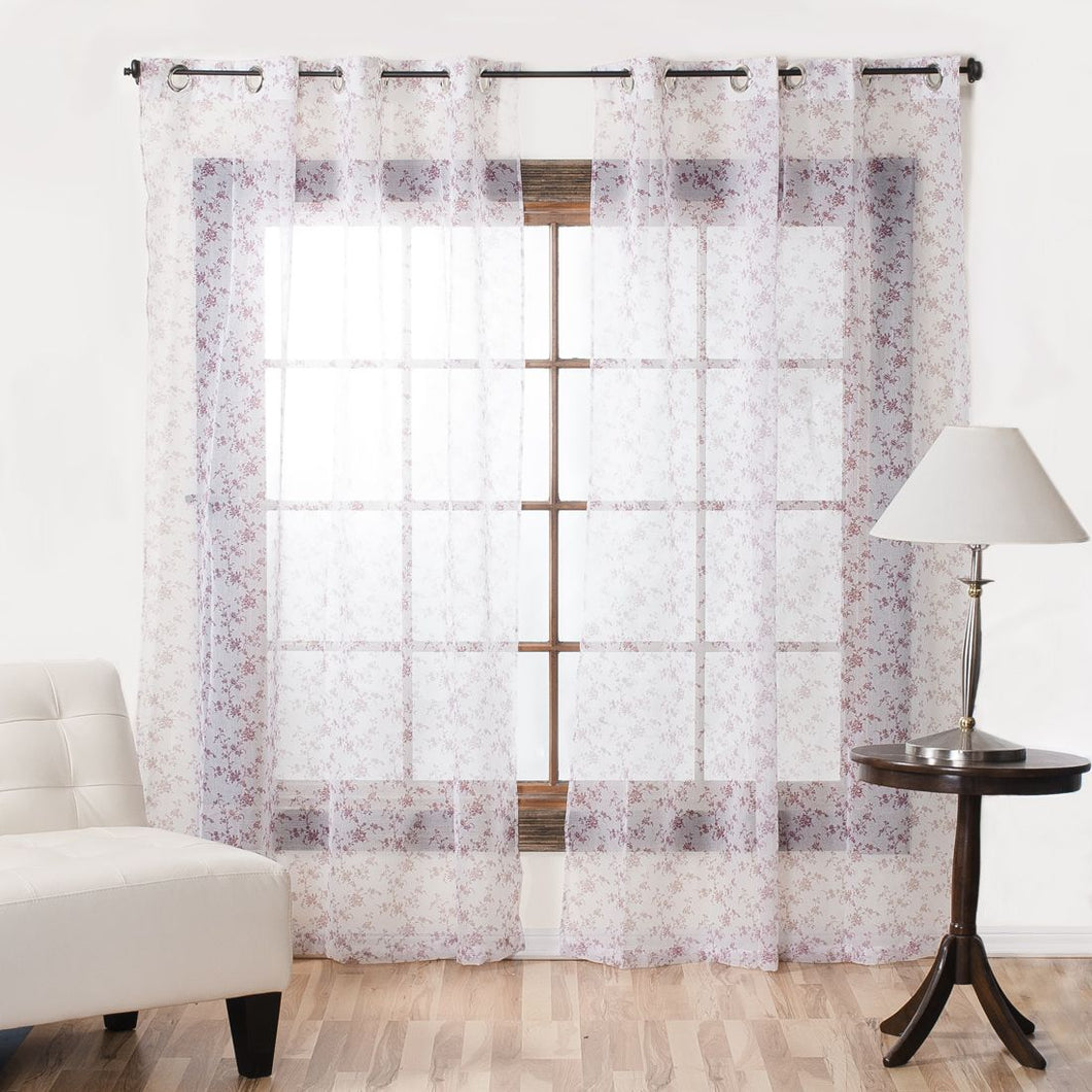 56 X 98 in. Burgundy Floral Curtain (2 Materials)
