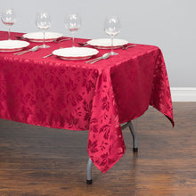 Load image into Gallery viewer, 60 X 102 in. Rectangular Falling Lilies Damask Tablecloth Burgundy
