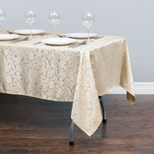 Load image into Gallery viewer, 60 x 102 in. Rectangular Jacquard Scrollwork Tablecloth Ivory
