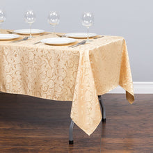 Load image into Gallery viewer, 60 X 102 in. Rectangular Jacquard Scrollwork Tablecloth Champagne
