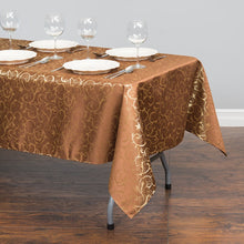 Load image into Gallery viewer, 60 X 102 in. Rectangular Jacquard Scrollwork Tablecloth Chocolate
