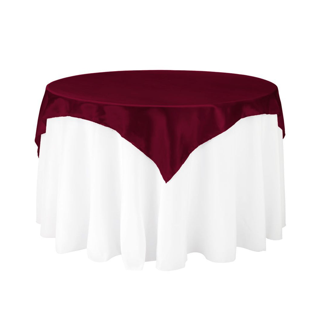 Bargain 60 In. Square Satin Overlay Burgundy