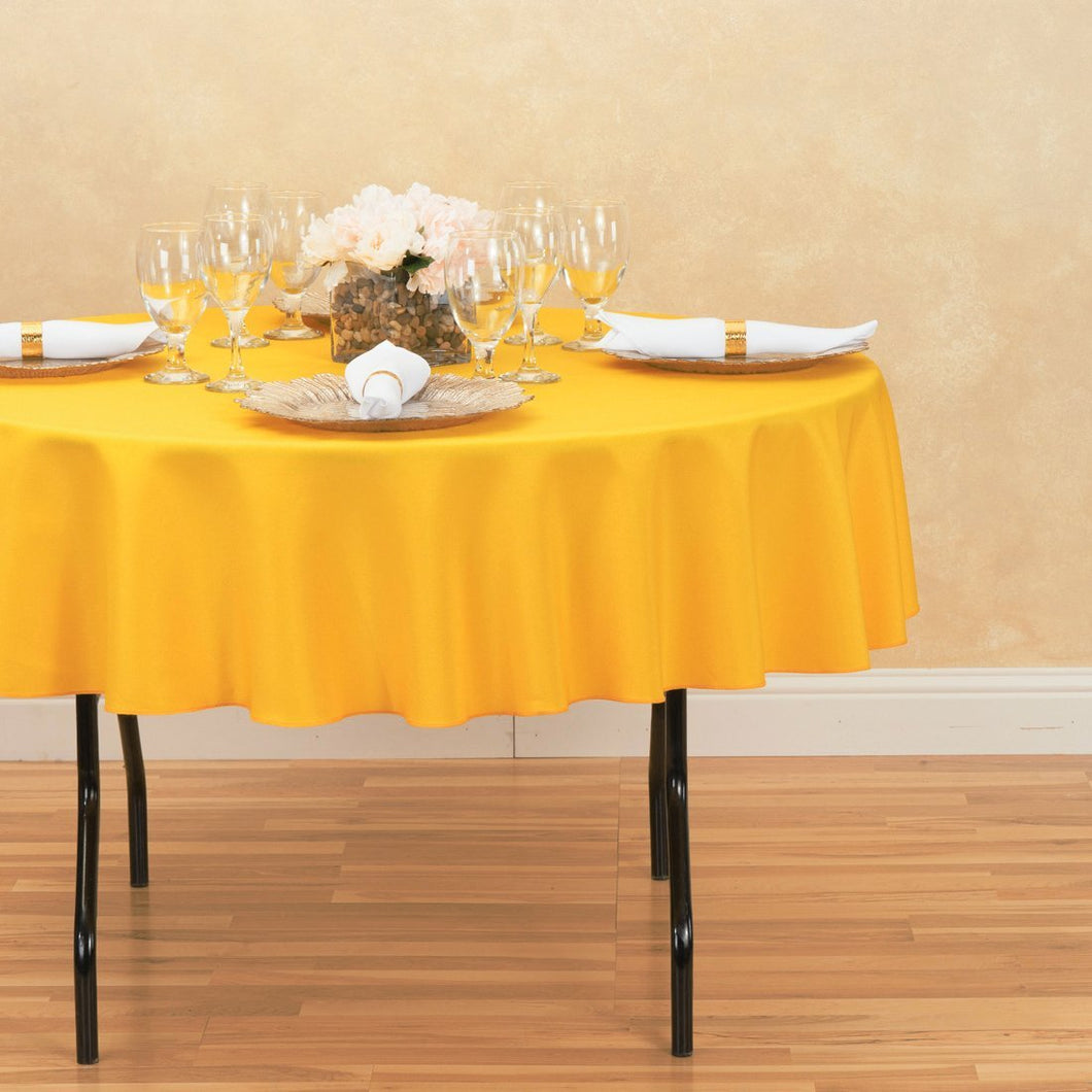 Bargain 70 in. Round Polyester Tablecloth Gold