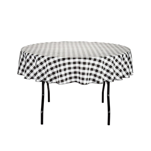 70 in. Round Polyester Tablecloth Black and White Checkered