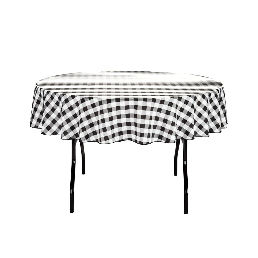 70 in. Round Polyester Tablecloth Black and White Checkered