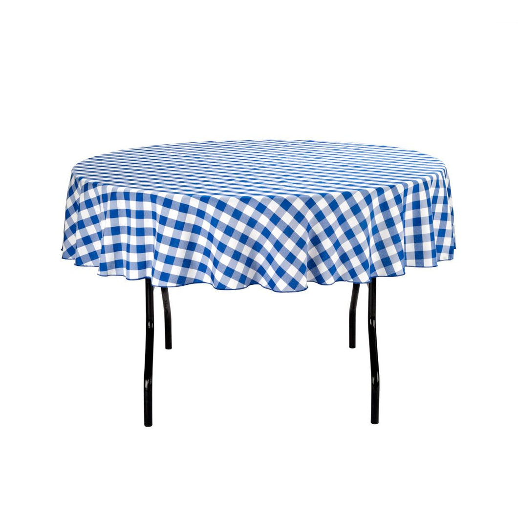 Bargain 70 In. Round Tablecloth Blue & White Checkered