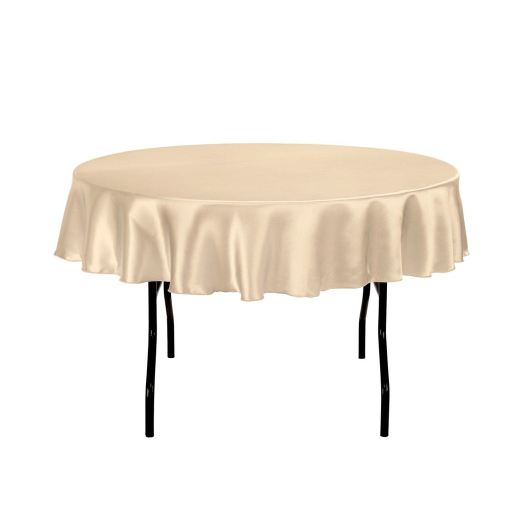 Bargain 70 In. Round Satin Tablecloth Beige