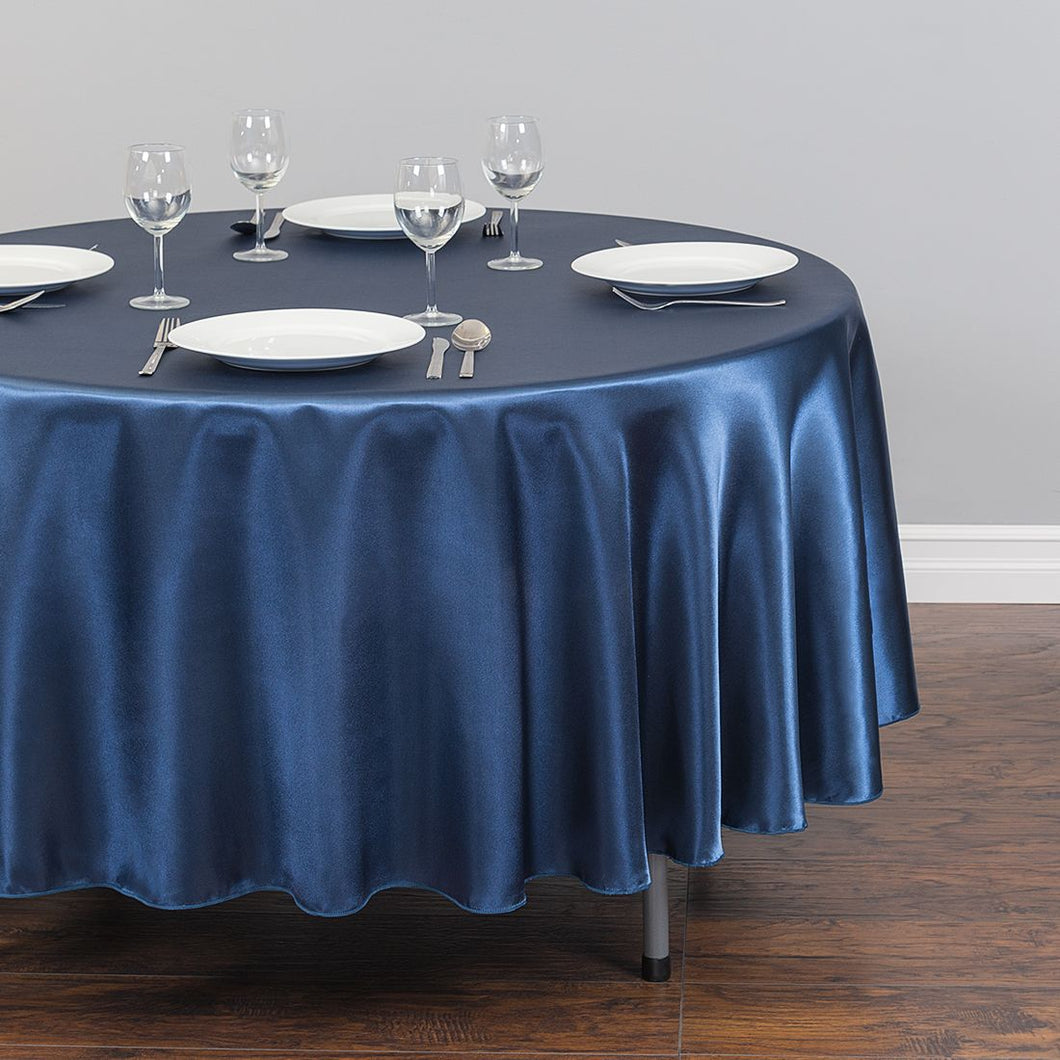 Bargain 90 In. Round Satin Tablecloth Navy Blue