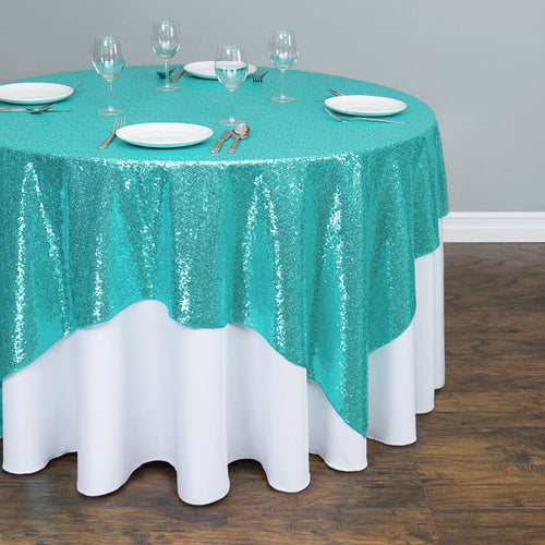 85 in. Square Sequin Overlay Turquoise