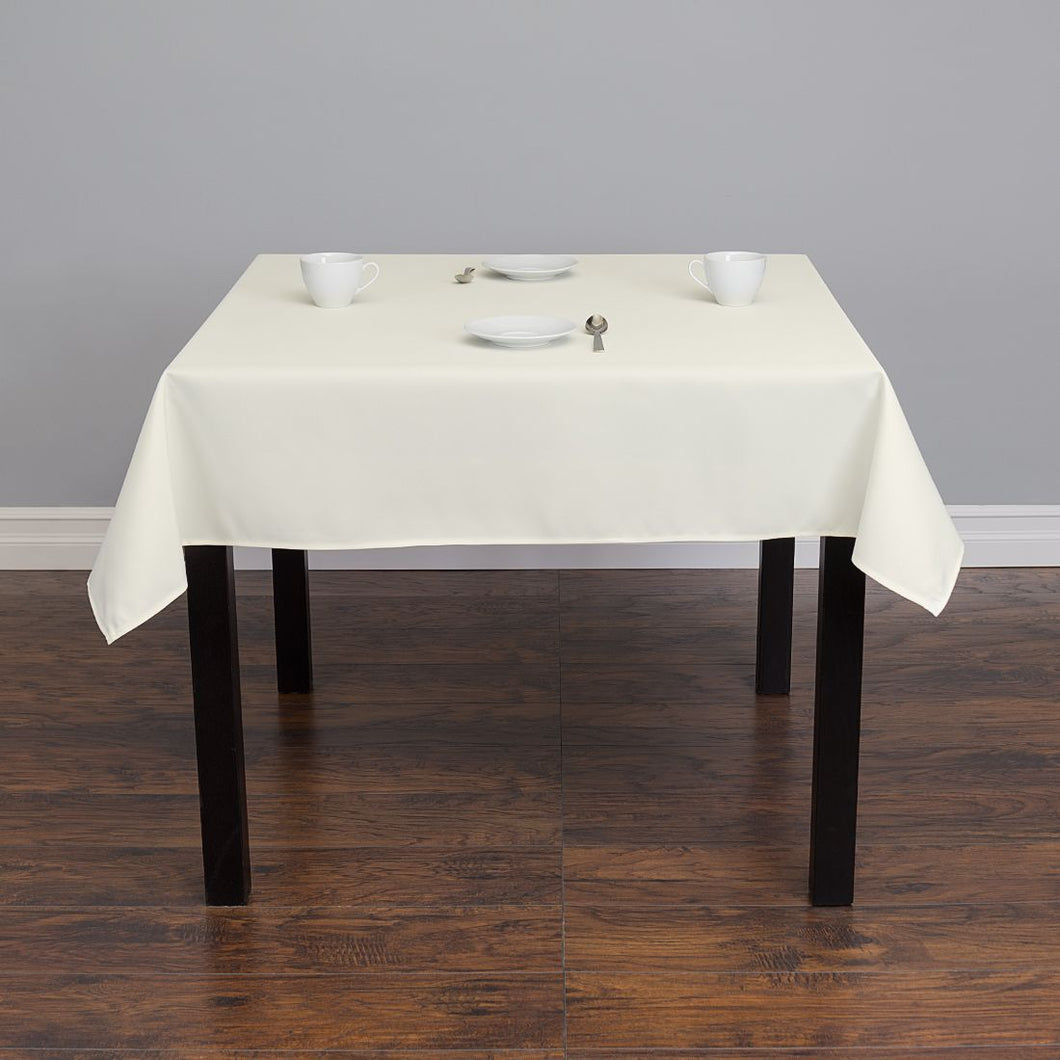 85 in. Square Polyester Tablecloth Ivory (Table Ready)