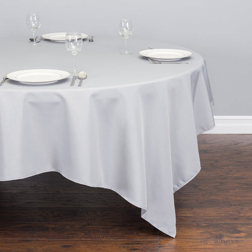 Bargain 85 In. Square Polyester Tablecloth Silver