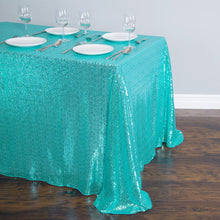 Load image into Gallery viewer, 88 X 154 in. Rectangular Sequin Tablecloth Turquoise
