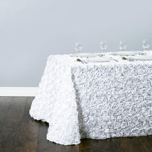 Load image into Gallery viewer, 88 X 154 in. Rectangular Rosette Satin Tablecloth White
