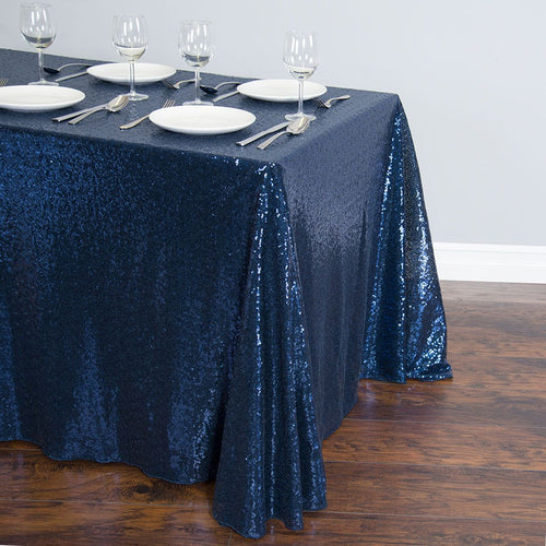 88 X 154 in. Rectangular Sequin Tablecloth Navy Blue