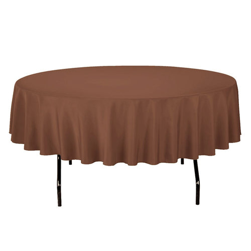 90 in. Round Cotton-Feel Tablecloth Chocolate