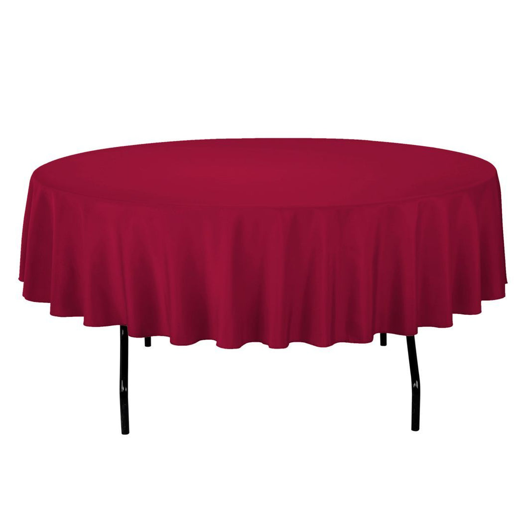 Bargain 90 in. Round Cotton-Feel Tablecloth Burgundy