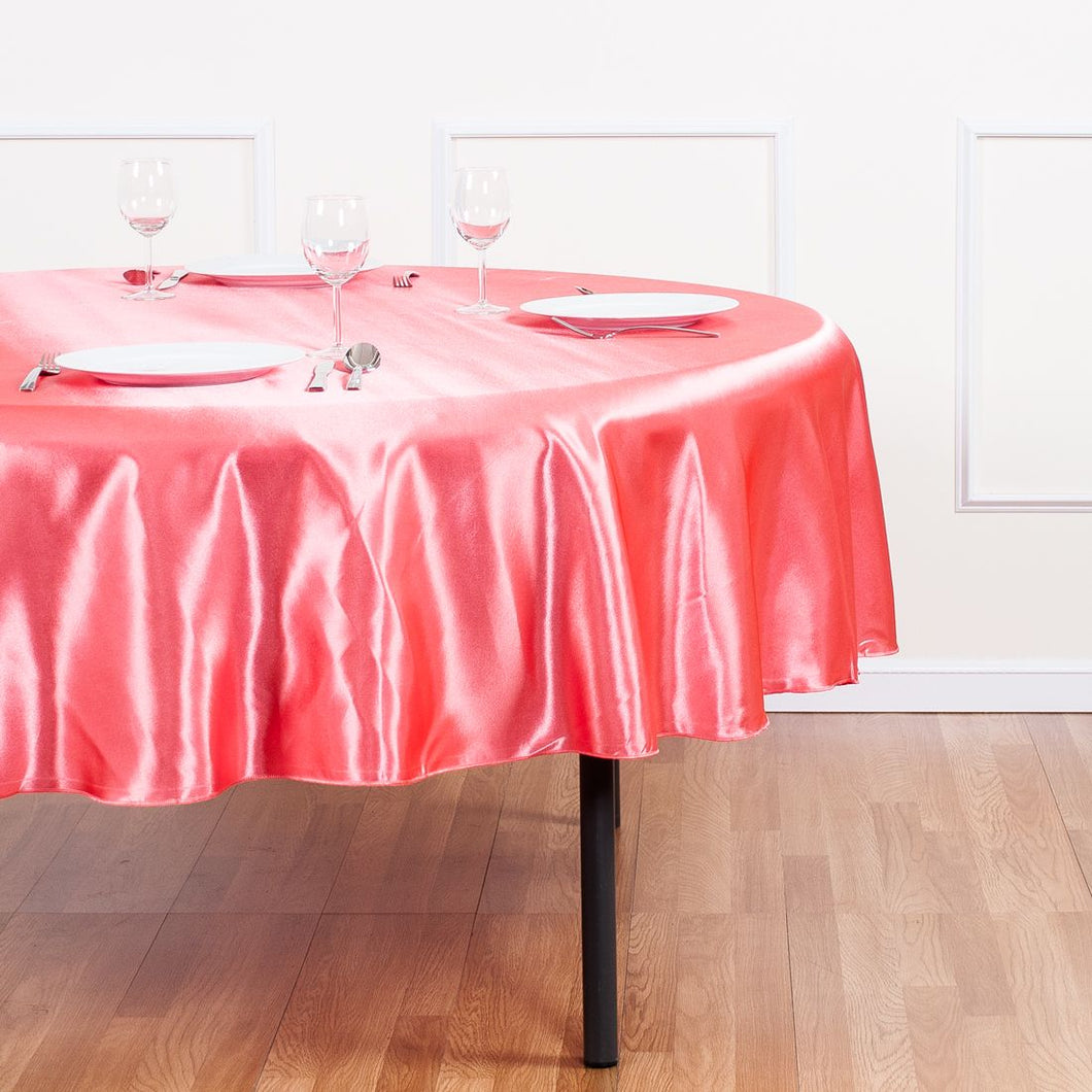 Bargain 90 In. Round Satin Tablecloth Coral