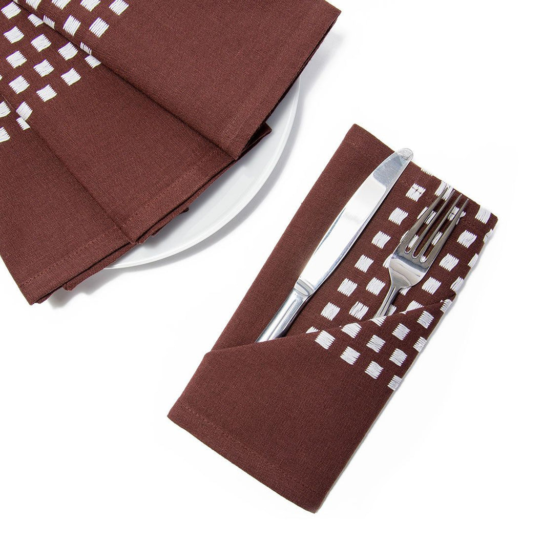 18 in. Chocolate Basketweave Stripe Cotton Napkins 4/Pack