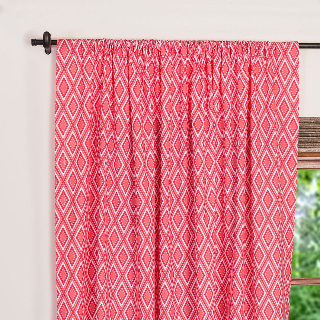 55 X 84 in. Coral Diamond Print Curtain Pocket Rod Style