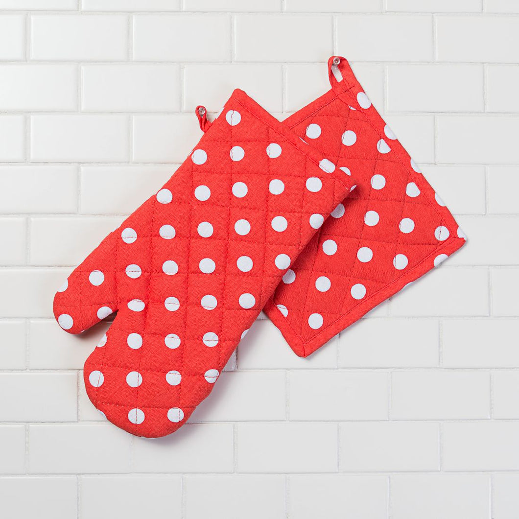 Polka Dots Cotton Oven Mitt / Pot Holder Set 4 Pack (5 Colors)